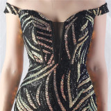 Women Off Shoulder Sequins Evening Dress