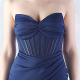 Women Fishbone Vest Off Shoulder Evening Dress