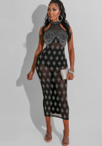 Women Summer Sexy Beaded See-Through Zipper Dress Women Summer Sexy Beaded See-Through Zipper Dress