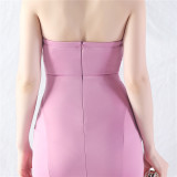 Women Fishbone Vest Off Shoulder Evening Dress