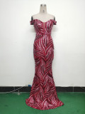 Women Off Shoulder Sequins Evening Dress