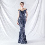 Women Off Shoulder Sequins Evening Dress