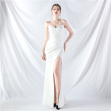 Women Fishbone Vest Off Shoulder Evening Dress