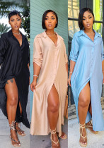 Women Shiny Satin Loose Casual Shirt Dress Women Shiny Satin Loose Casual Shirt Dress