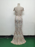 Women Off Shoulder Sequins Evening Dress