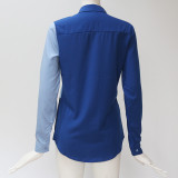 Women Casual Long Sleeve Color Block Shirt