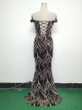 Women Off Shoulder Sequins Evening Dress