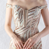 Women Off Shoulder Sequins Evening Dress