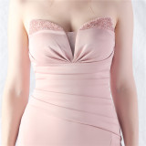Women Satin Beaded Evening Dress