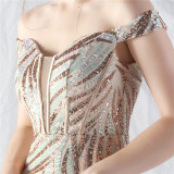 Women Off Shoulder Sequins Evening Dress
