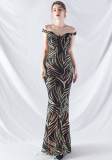 Women Off Shoulder Sequins Evening Dress