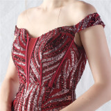 Women Off Shoulder Sequins Evening Dress