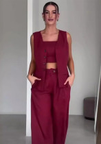 Women Summer Solid Career Vest and Pants Three-Piece Set Women Summer Solid Career Vest and Pants Three-Piece Set