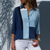Women Casual Long Sleeve Color Block Shirt