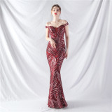 Women Off Shoulder Sequins Evening Dress