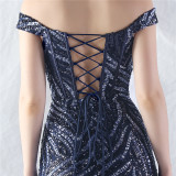 Women Off Shoulder Sequins Evening Dress
