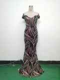 Women Off Shoulder Sequins Evening Dress