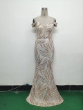Women Off Shoulder Sequins Evening Dress