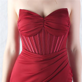Women Fishbone Vest Off Shoulder Evening Dress