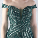 Women Off Shoulder Sequins Evening Dress