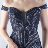 Women Off Shoulder Sequins Evening Dress