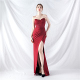 Women Fishbone Vest Off Shoulder Evening Dress