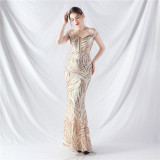 Women Off Shoulder Sequins Evening Dress