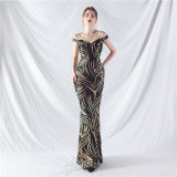 Women Off Shoulder Sequins Evening Dress