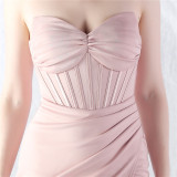 Women Fishbone Vest Off Shoulder Evening Dress