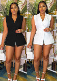 Women Summer Chic Sleeveless Turndown Collar Solid Button Blazer