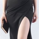 Women Fishbone Vest Off Shoulder Evening Dress