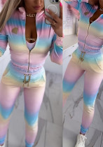 Women gradient chain vest Zipper Top And Pants Three-Piece Women gradient chain vest Zipper Top And Pants Three-Piece