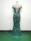 Women Off Shoulder Sequins Evening Dress