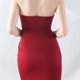 Women Fishbone Vest Off Shoulder Evening Dress