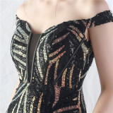 Women Off Shoulder Sequins Evening Dress