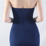 Women Satin Beaded Evening Dress