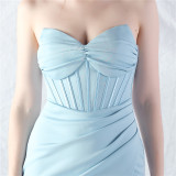 Women Fishbone Vest Off Shoulder Evening Dress