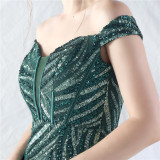 Women Off Shoulder Sequins Evening Dress