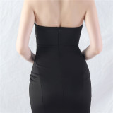 Women Fishbone Vest Off Shoulder Evening Dress