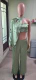 Women Elegant Halter Neck Slash Shoulder Strapless Sexy Crop Top and Wide Leg Pants Two-piece Set