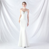 Women Satin Beaded Evening Dress