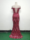 Women Off Shoulder Sequins Evening Dress