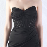 Women Fishbone Vest Off Shoulder Evening Dress