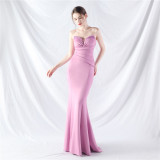 Women Satin Beaded Evening Dress