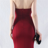 Women Satin Beaded Evening Dress