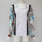 Women Casual Long Sleeve Color Block Shirt