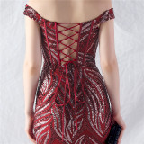Women Off Shoulder Sequins Evening Dress