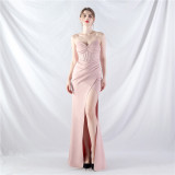 Women Fishbone Vest Off Shoulder Evening Dress