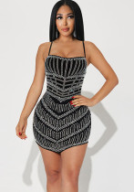 Summer Women Sexy Mesh Beaded Suspender Bodycon Dress Summer Women Sexy Mesh Beaded Suspender Bodycon Dress
