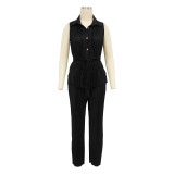 Fashionable Women's Sleeveless Pleated Casual Two Piece Pants Set